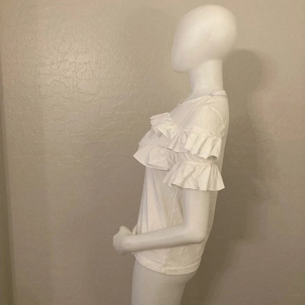 Tory Burch White Lenox Ruffled Top Small